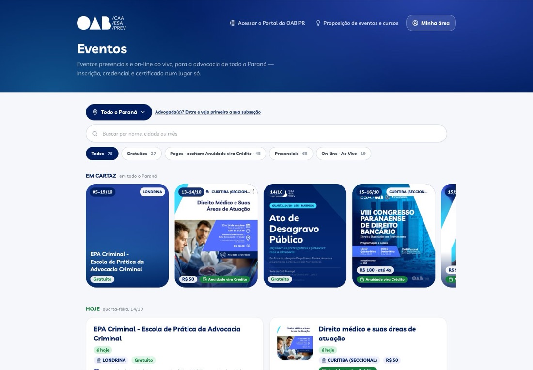 A agenda de eventos da OAB Paraná