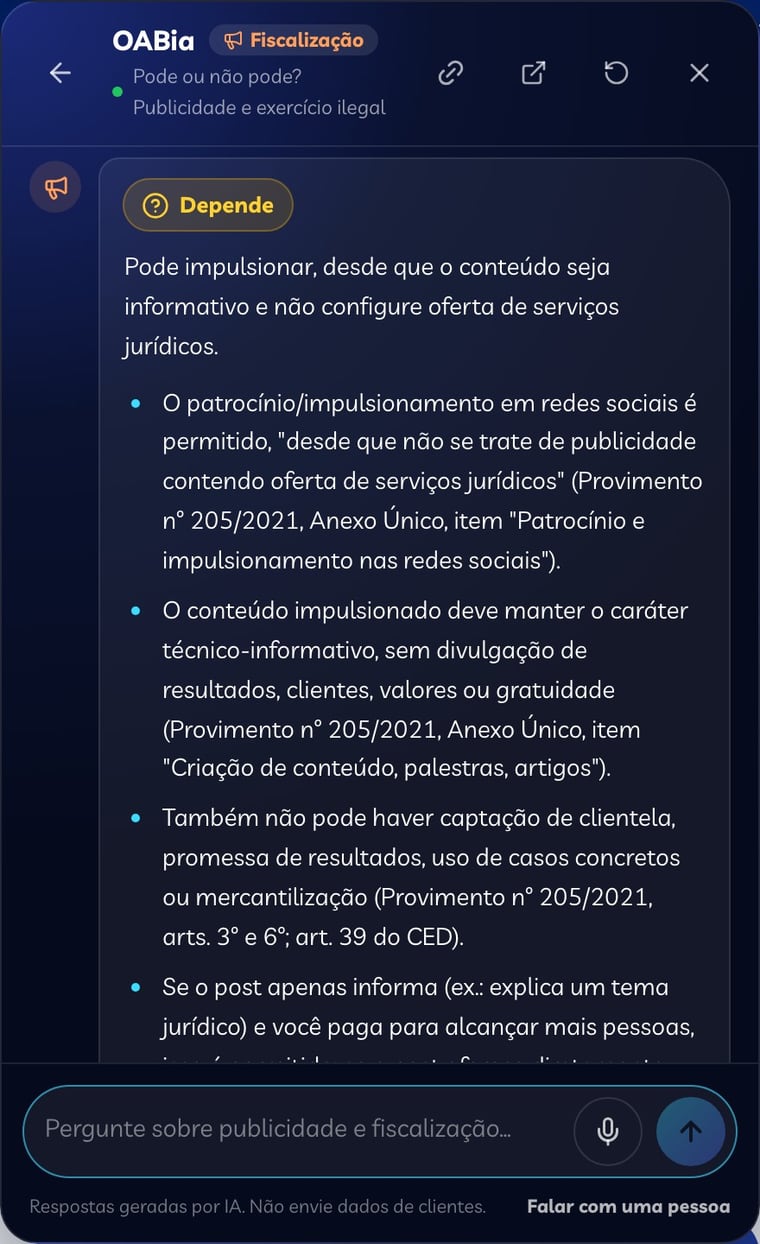 Resposta da OABia da Fiscalização com o selo Depende e os artigos